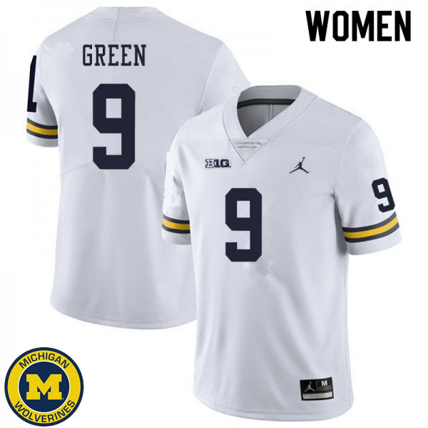 Women Michigan Wolverines #9 Gemon Green White Replica Stitch Jersey